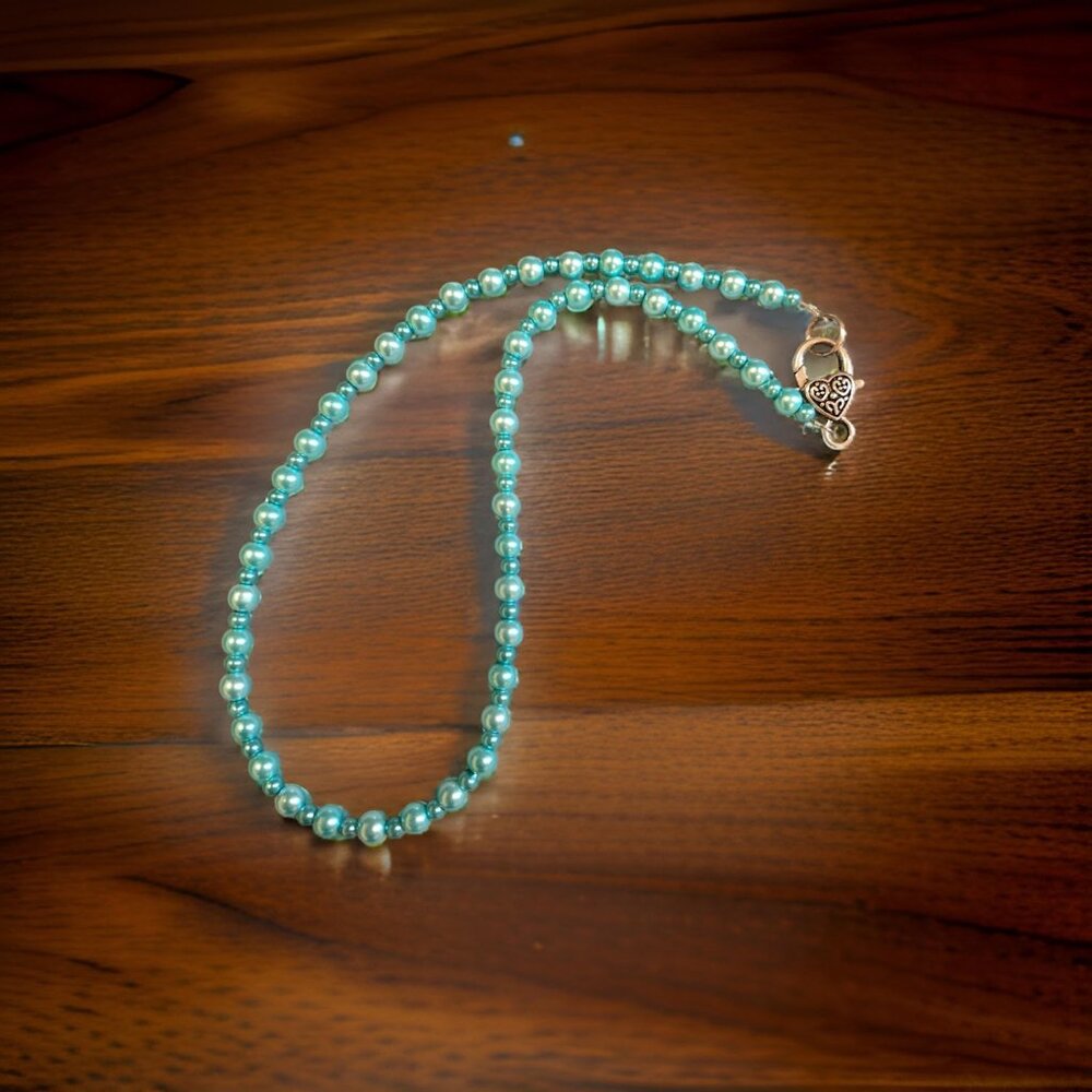 Blue Faux Pearl Necklace ~ 20 in.